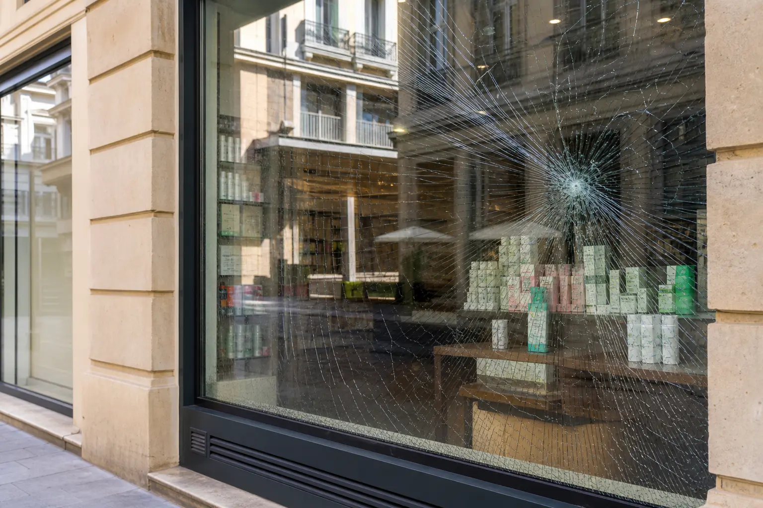 Vitrine renforcée par un film sécurité anti-effraction